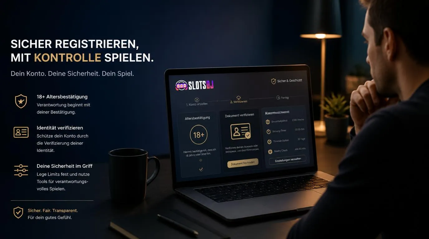 Volljährige Person bestätigt Alter und Identität in einem Casino-Konto auf einem Laptop