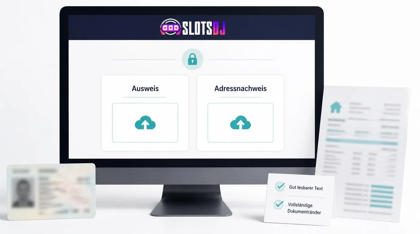 Kontoverifizierung mit Uploadfeldern für Ausweis und Adressnachweis sowie einer Checkliste für lesbare Dokumente